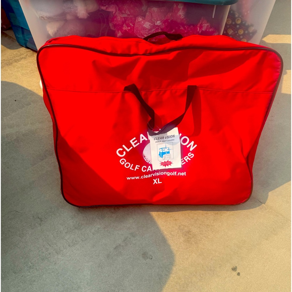 Clear vision XL golf cart cover red. Used 1 time
